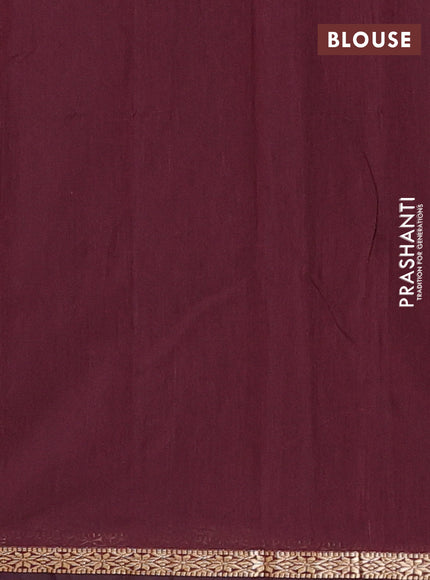 Semi maheswari cotton saree black and deep maroon with allover zari woven buttas and small zari woven border