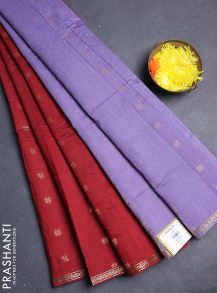 Semi maheswari cotton saree maroon and purple with allover zari woven buttas and small zari woven border