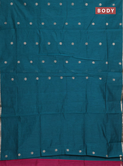 Semi maheswari cotton saree peacock green and magenta pink with allover zari woven buttas and small zari woven border