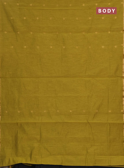 Semi maheswari cotton saree mehendi green and black with allover zari woven buttas and small zari woven border