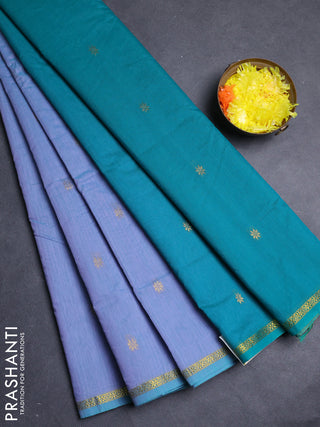 Semi maheswari cotton saree dual shade of lavender and teal green with allover zari woven buttas and small zari woven border