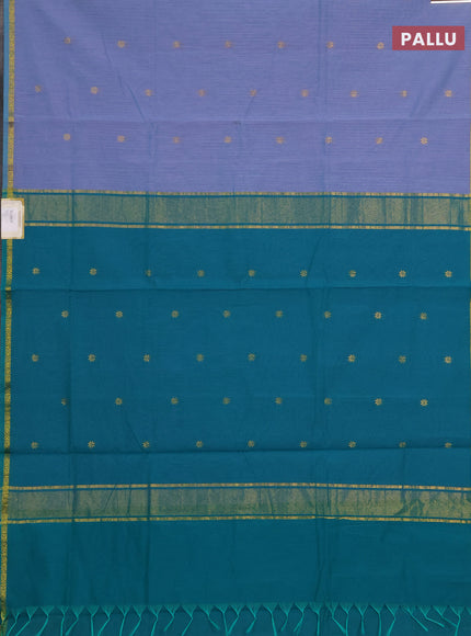 Semi maheswari cotton saree dual shade of lavender and teal green with allover zari woven buttas and small zari woven border