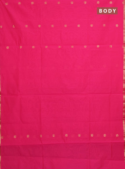 Semi maheswari cotton saree candy pink and purple with allover zari woven buttas and small zari woven border