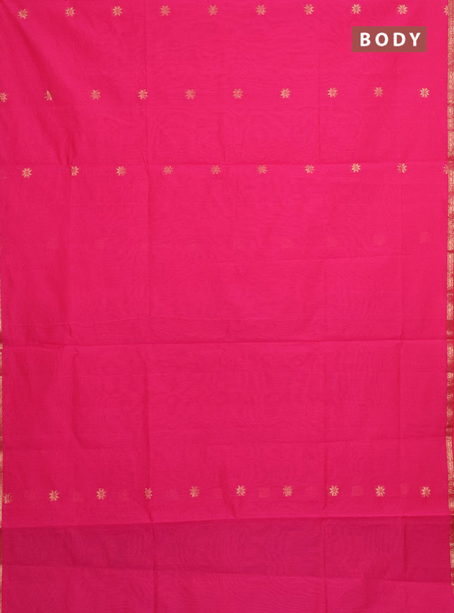 Semi maheswari cotton saree candy pink and purple with allover zari woven buttas and small zari woven border