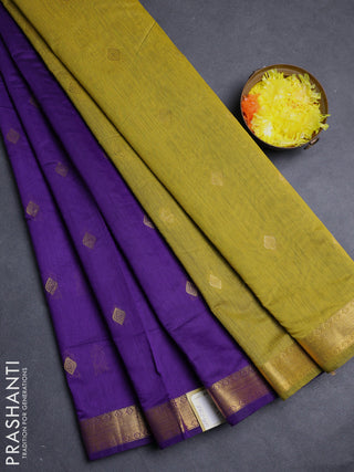 Semi maheswari cotton saree violet and green with allover zari woven buttas and small zari woven border