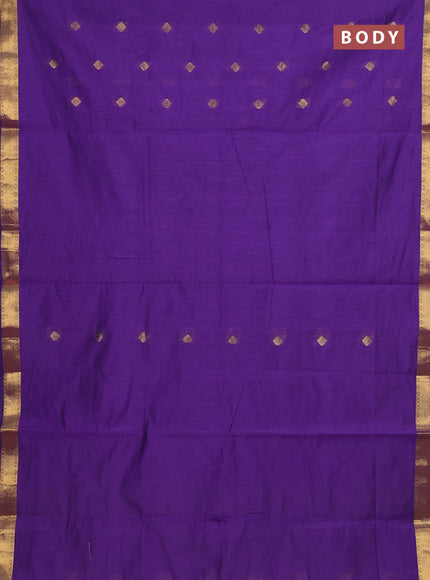 Semi maheswari cotton saree violet and green with allover zari woven buttas and small zari woven border