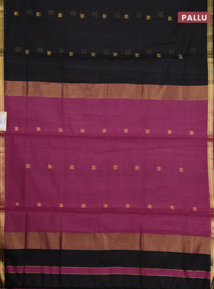Semi maheswari cotton saree black and pink with allover zari woven buttas and small zari woven border
