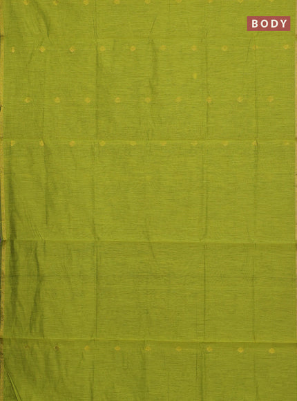 Semi maheswari cotton saree light green and deep purple with allover zari weaves & buttas and small zari woven border