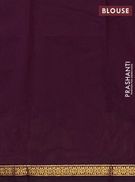 Semi maheswari cotton saree light green and deep purple with allover zari weaves & buttas and small zari woven border