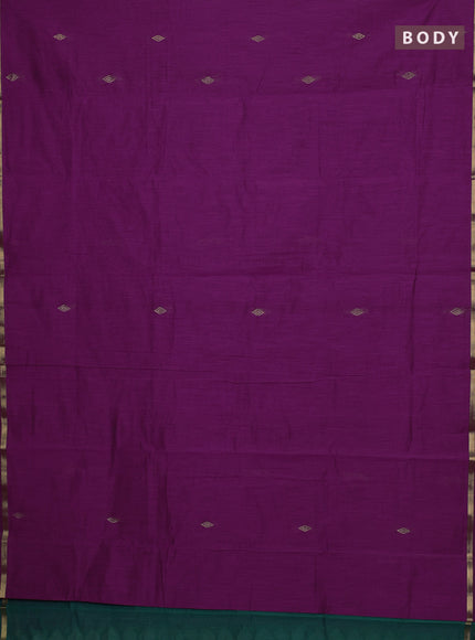 Semi maheswari cotton saree magenta pink and peacock green with allover zari woven buttas and small zari woven border