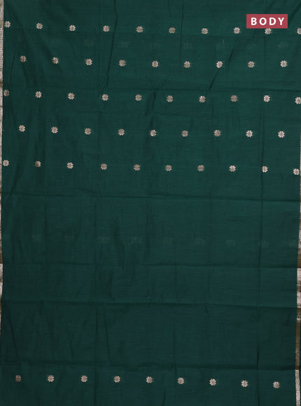 Semi maheswari cotton saree bottle green and magenta pink with allover zari woven buttas and small zari woven border