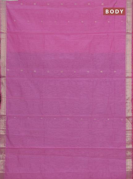 Semi maheswari cotton saree lotus pink and deep purple with allover copper zari woven buttas and copper zari woven border