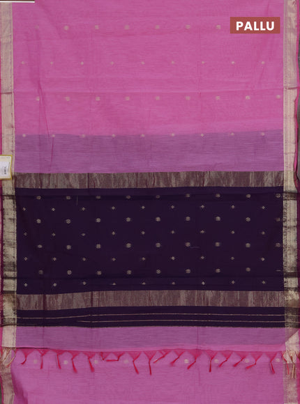 Semi maheswari cotton saree lotus pink and deep purple with allover copper zari woven buttas and copper zari woven border