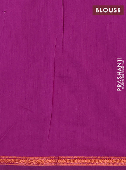 Semi maheswari cotton saree magenta pink and peacock green with allover copper zari woven buttas and copper zari woven border