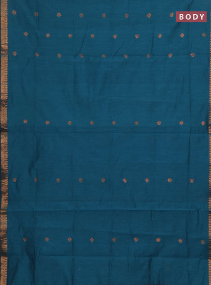Semi maheswari cotton saree peacock green and deep maroon with allover copper zari woven buttas and copper zari woven border