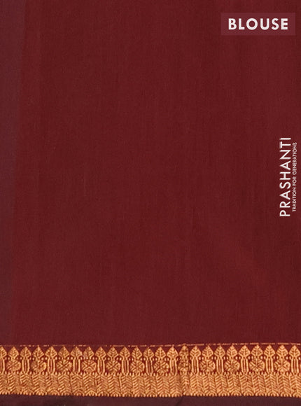 Semi maheswari cotton saree peacock green and deep maroon with allover copper zari woven buttas and copper zari woven border