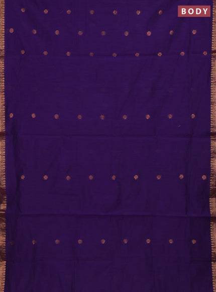 Semi maheswari cotton saree violet and light green with allover copper zari woven buttas and copper zari woven border