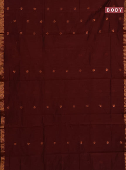 Semi maheswari cotton saree deep maroon and blue with allover copper zari woven & buttas and copper zari woven border