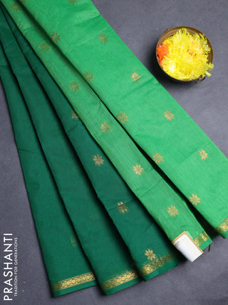 Semi maheswari cotton saree green and light green with allover zari woven buttas and small zari woven border