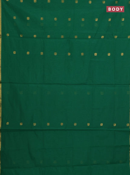 Semi maheswari cotton saree green and light green with allover zari woven buttas and small zari woven border