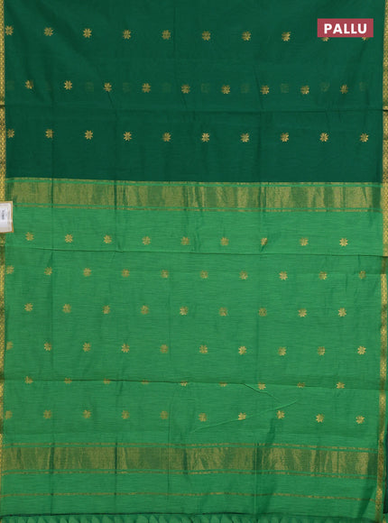 Semi maheswari cotton saree green and light green with allover zari woven buttas and small zari woven border