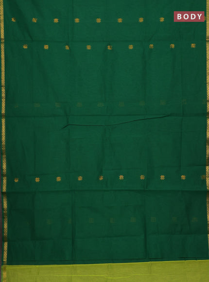 Semi maheswari cotton saree green and light green with allover zari woven buttas and small zari woven border