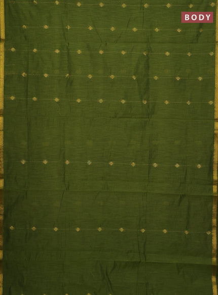 Semi maheswari cotton saree green and deep purple with allover zari weaves & buttas and zari woven border