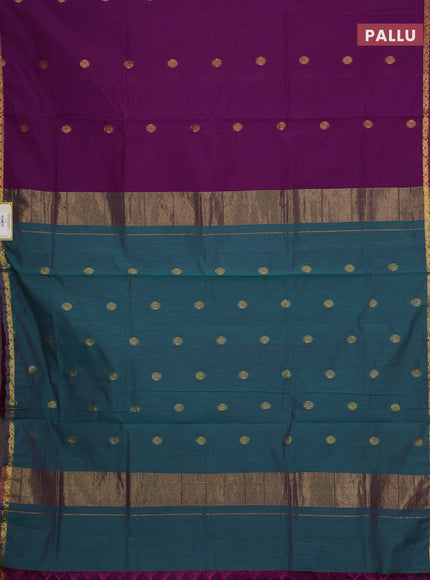 Semi maheswari cotton saree purple and green with allover zari woven & buttas and small zari woven border
