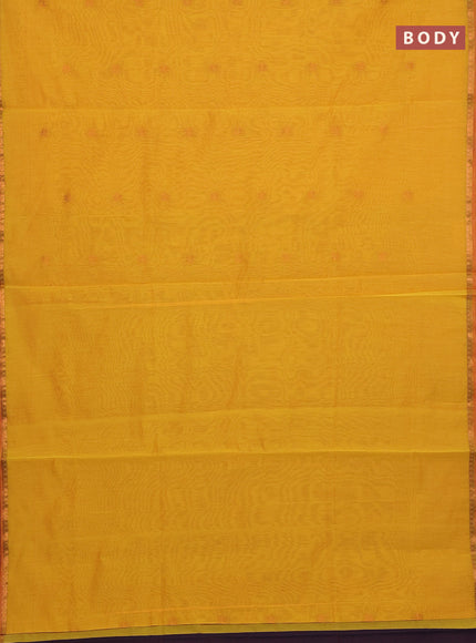 Semi maheswari cotton saree sunset orange and deep wine with allover zari woven & buttas and small zari woven border