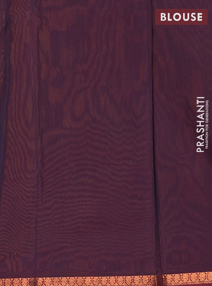 Semi maheswari cotton saree sunset orange and deep wine with allover zari woven & buttas and small zari woven border