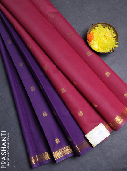 Semi maheswari cotton saree violet and pink with allover zari woven buttas and small zari woven border
