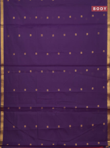 Semi maheswari cotton saree violet and pink with allover zari woven buttas and small zari woven border