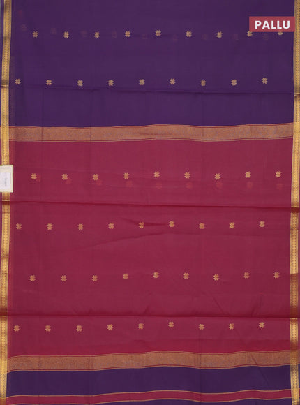 Semi maheswari cotton saree violet and pink with allover zari woven buttas and small zari woven border