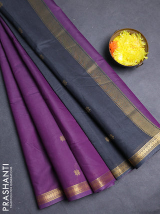 Semi maheswari cotton saree purple and dark grey with allover zari woven buttas and small zari woven border