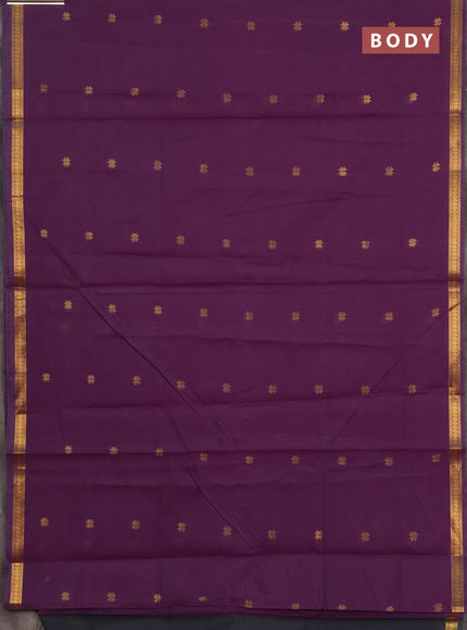 Semi maheswari cotton saree purple and dark grey with allover zari woven buttas and small zari woven border