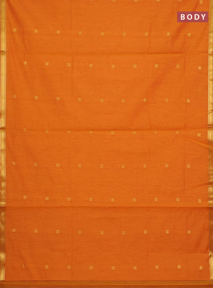 Semi maheswari cotton saree orange and pink with allover zari woevn buttas and small zari woven border