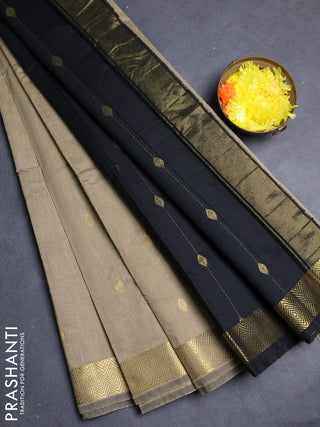 Semi maheswari cotton saree beige and black with allover zari weaves & buttas and zari woven border