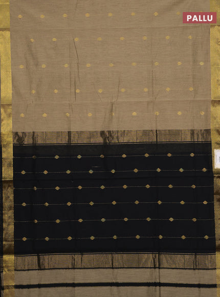 Semi maheswari cotton saree beige and black with allover zari weaves & buttas and zari woven border