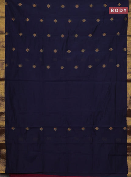 Semi maheswari cotton saree navy blue and wine shade with allover zari woven & buttas and small zari woven border