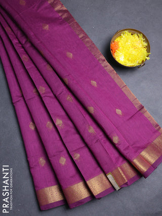 Semi maheswari cotton saree magenta pink with allover zari woven & buttas and small zari woven border