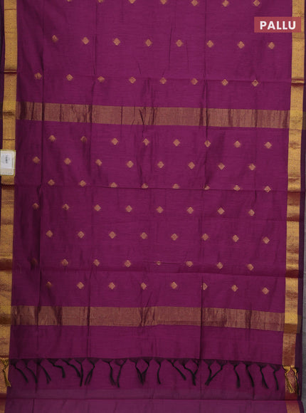 Semi maheswari cotton saree magenta pink with allover zari woven & buttas and small zari woven border