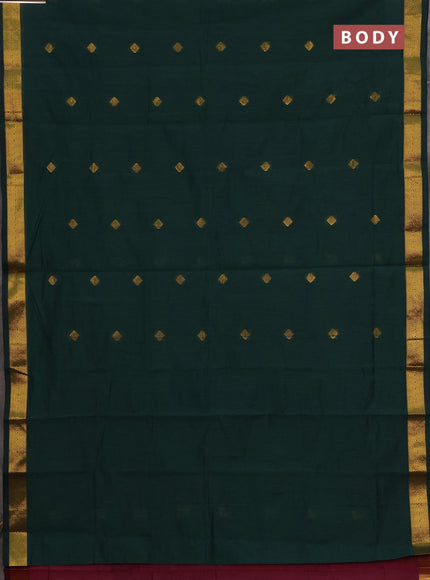 Semi maheswari cotton saree peacock green and magenta pink with allover zari woven & buttas and small zari woven border