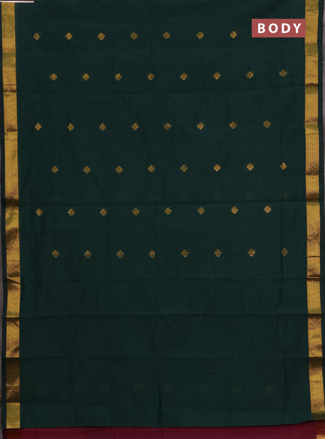 Semi maheswari cotton saree peacock green and magenta pink with allover zari woven & buttas and small zari woven border