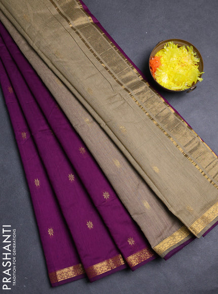 Semi maheswari cotton saree deep purple and beige with allover zari woven & buttas and small zari woven border