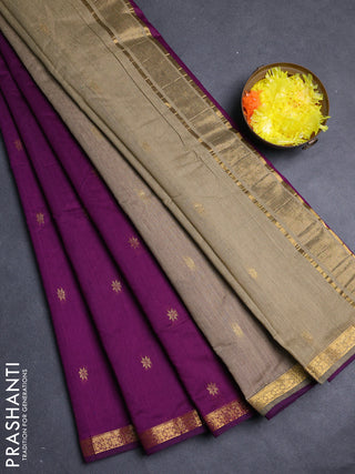Semi maheswari cotton saree deep purple and beige with allover zari woven & buttas and small zari woven border