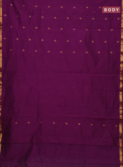 Semi maheswari cotton saree deep purple and beige with allover zari woven & buttas and small zari woven border