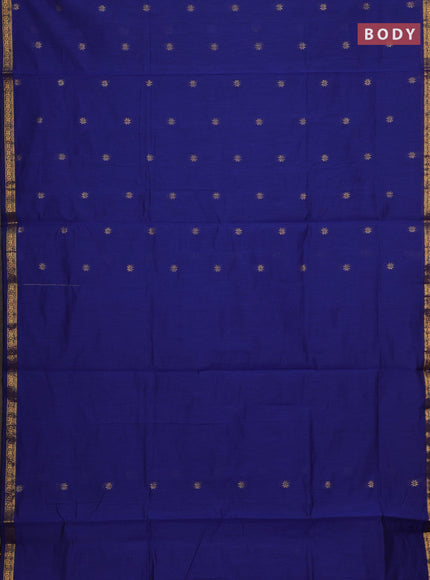 Semi maheswari cotton saree blue and deep maroon with allover zari woven & buttas and small zari woven border