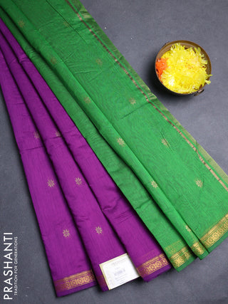 Semi maheswari cotton saree magenta pink and green with allover zari woven & buttas and small zari woven border