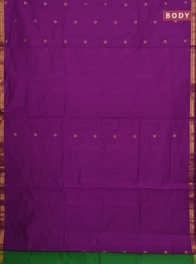 Semi maheswari cotton saree magenta pink and green with allover zari woven & buttas and small zari woven border