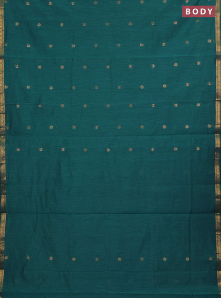 Semi maheswari cotton saree peacock green and magenta pink with allover zari woven & buttas and small zari woven border